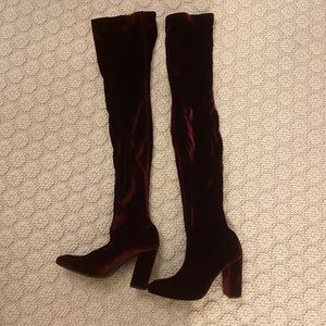 Zara velvet over the knee red boots